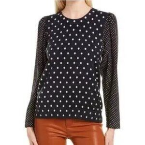 Rebecca Taylor Navy Polka Dot Wool and Silk Sweater Women's Large $269 MSRP